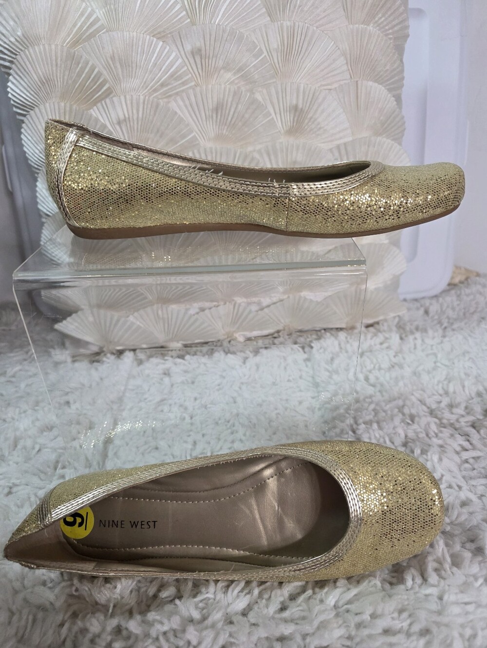 Nine West Metallic Gold Glitter Ballet Flats, Size 9M